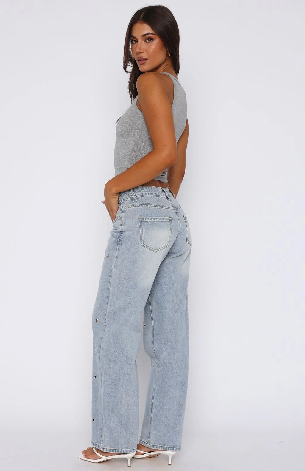 Athina Low Rise Wide Leg Jeans Light Blue