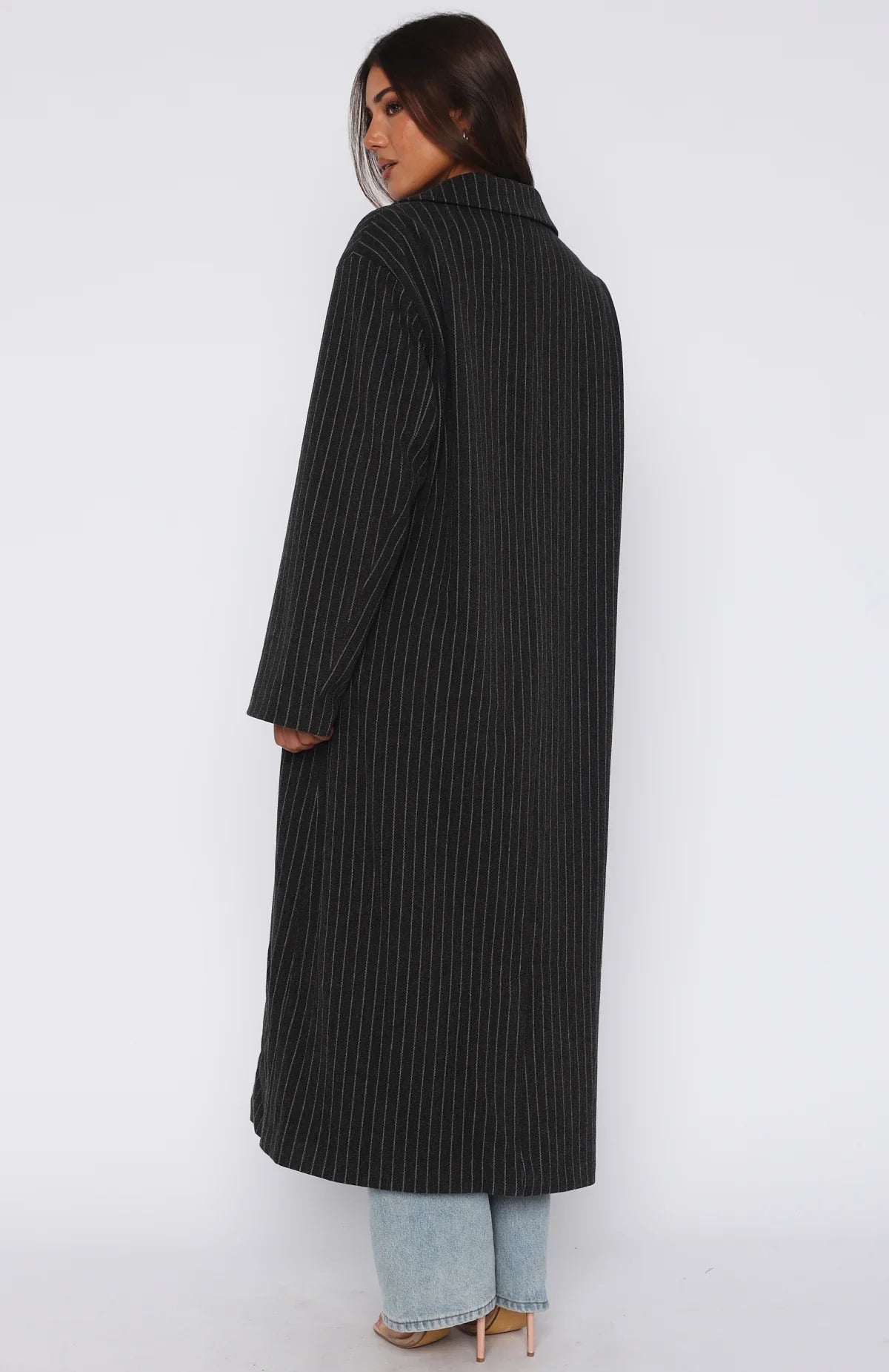 Walk By Me Oversized Coat Charcoal Pinstripe