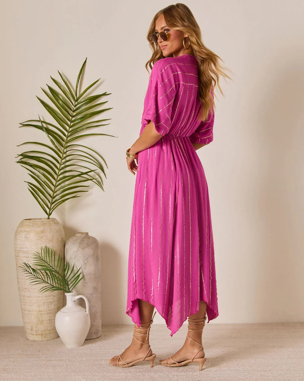 Haylee Flowy Metallic Stitch Midi Dress