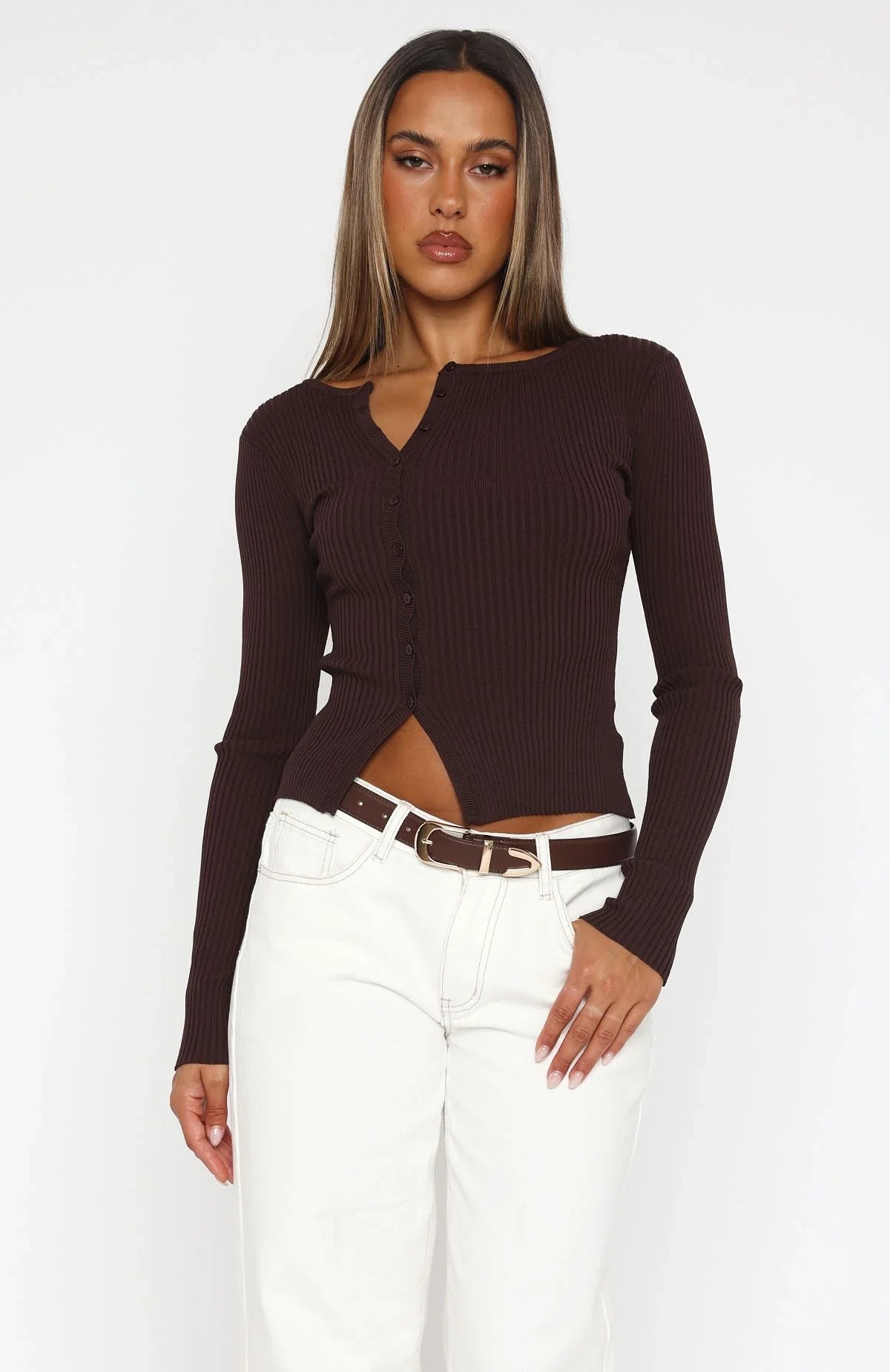 Notice Me Long Sleeve Top Chocolate