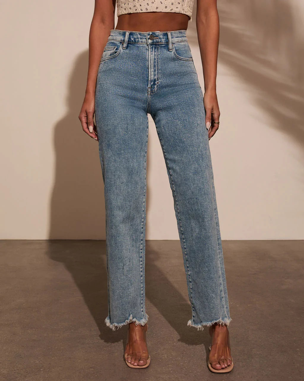 Mandy High Rise Stretch Frayed Relaxed Denim