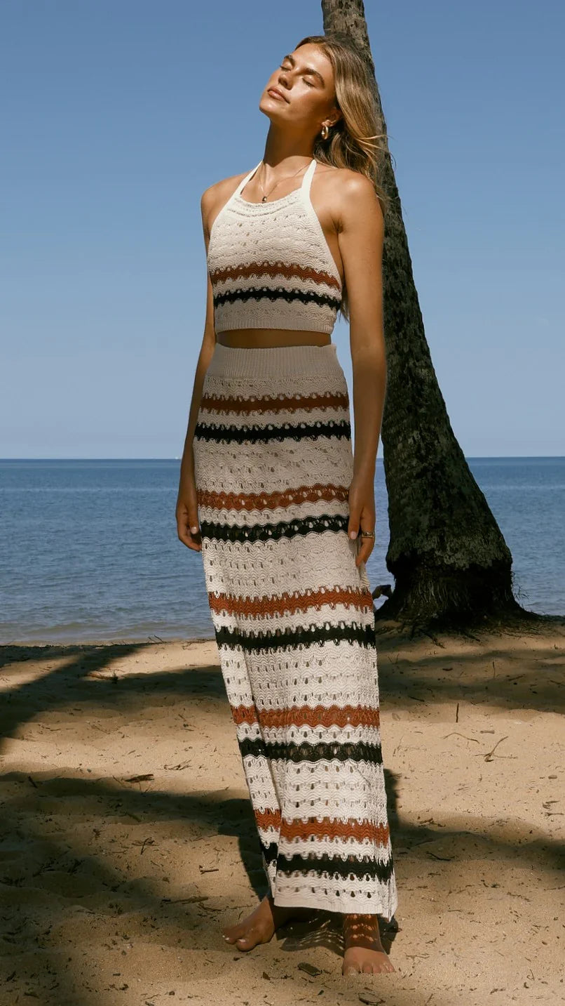 Kamali Halter Neck Top Natural Stripe