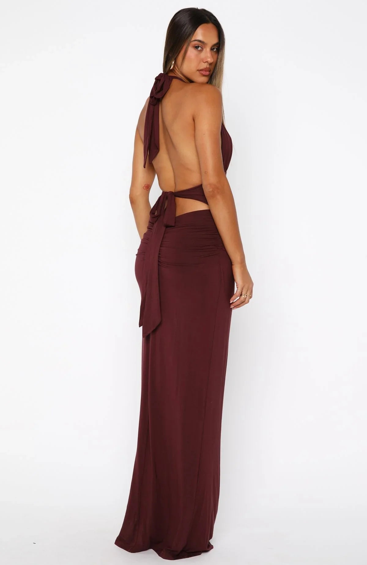 Say What You Feel Halter Maxi Dress Burgundy