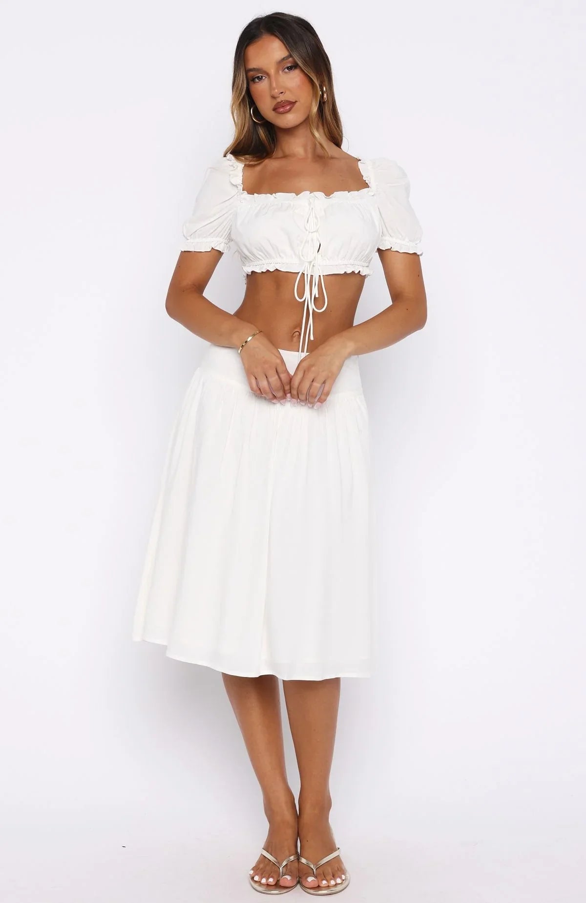 Tender Moments Midi Skirt White