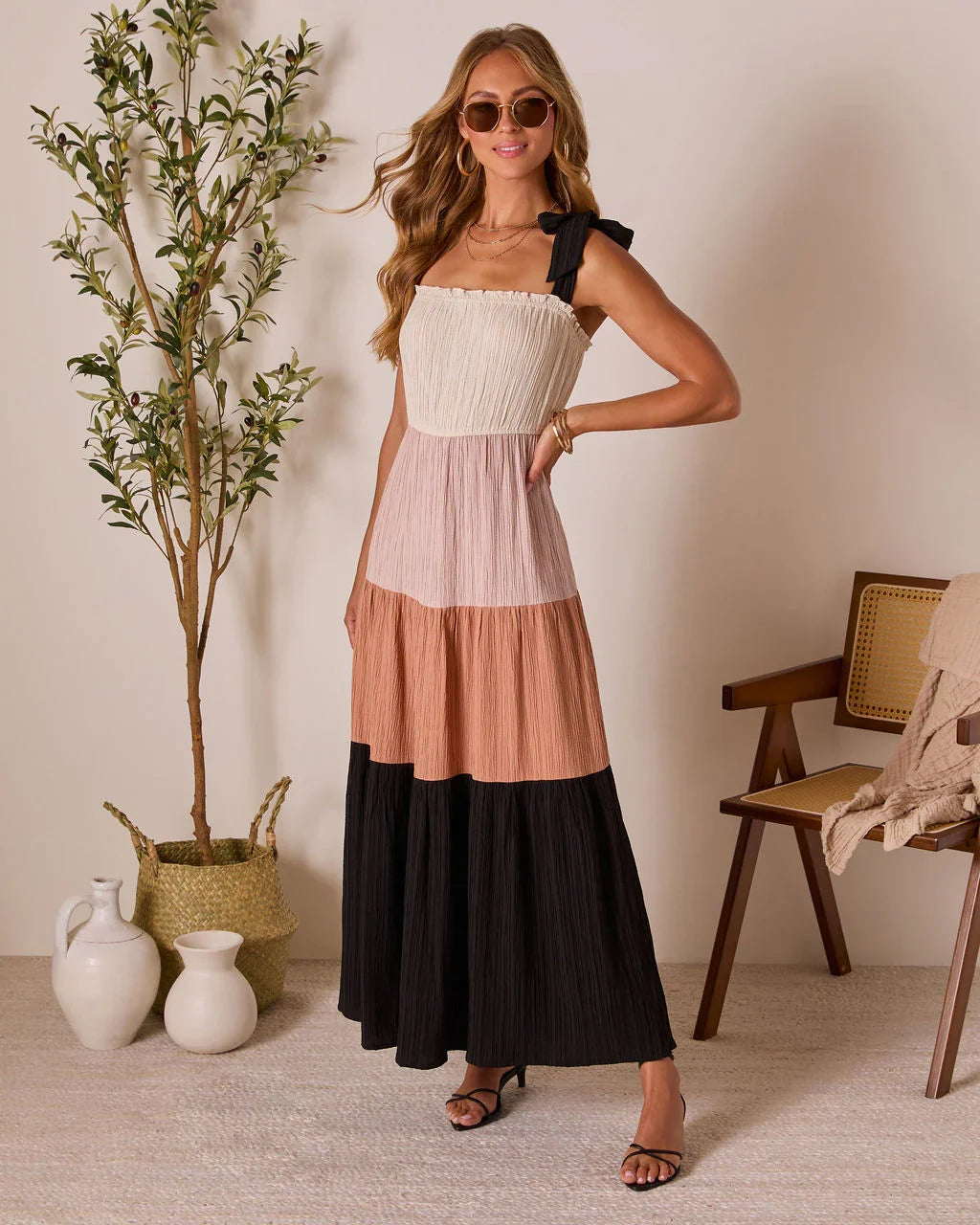Paloma Skies Tiered Colorblock Maxi Dress