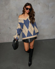 Remma Argyle Print V Neck Sweater