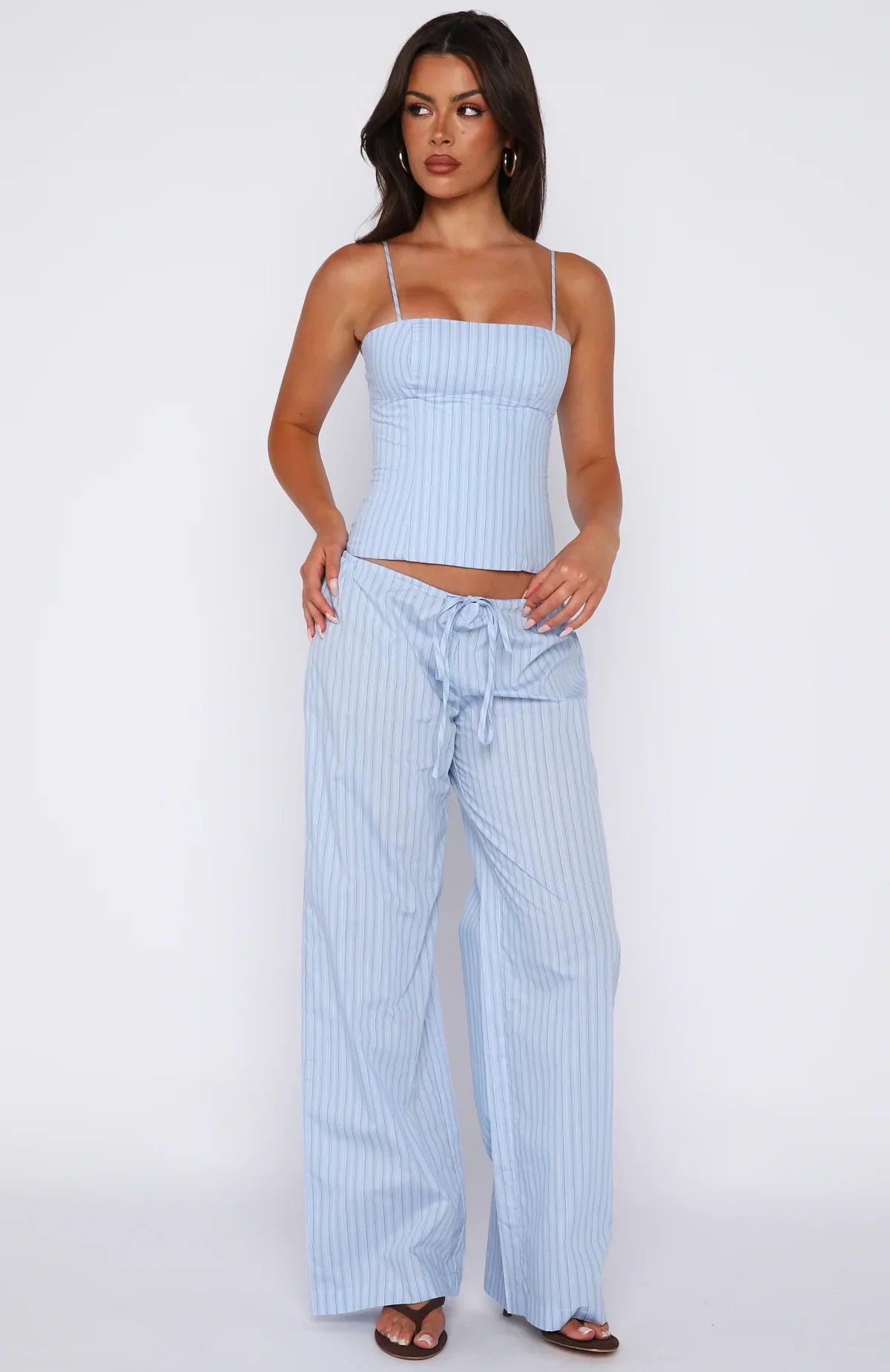 Born To Glow Wide Leg Pants Blue Stripe