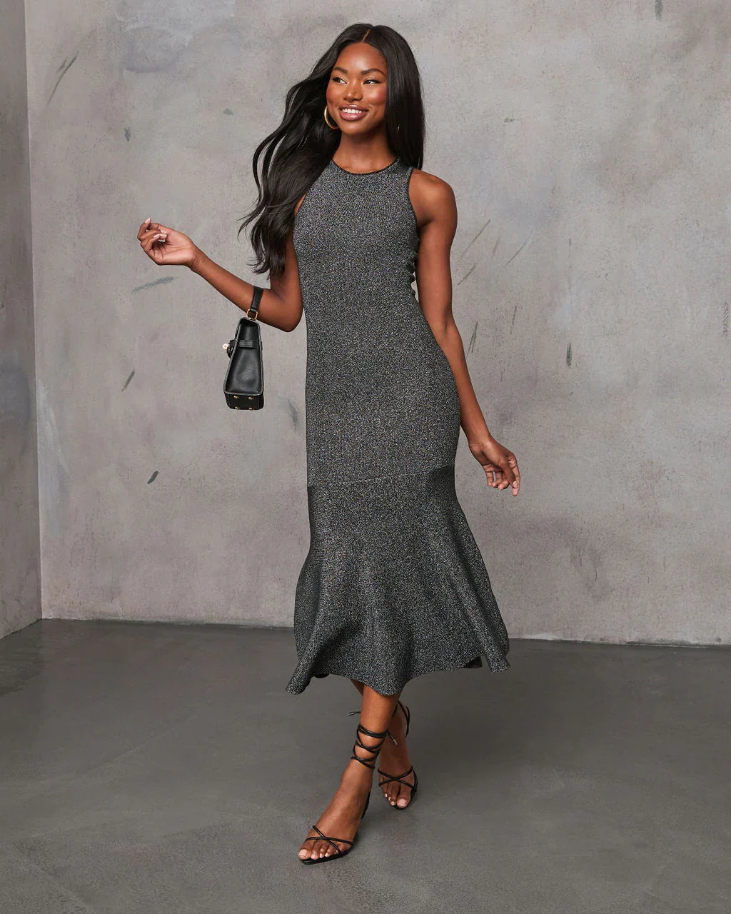 Allira Knit Metallic Mermaid Midi Dress