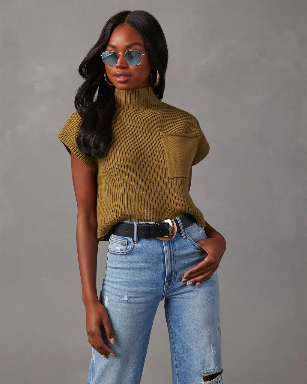 Brooke Mock Neck Short Sleeve Sweater