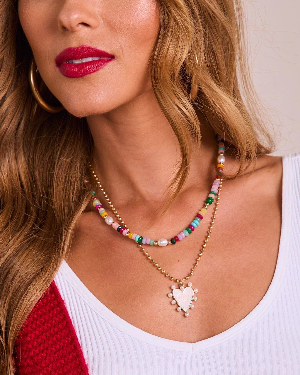 Light As Love Layered Beaded Heart Charm Necklace