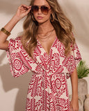 Carlea Abstract Print Waist Tie Jumpsuit