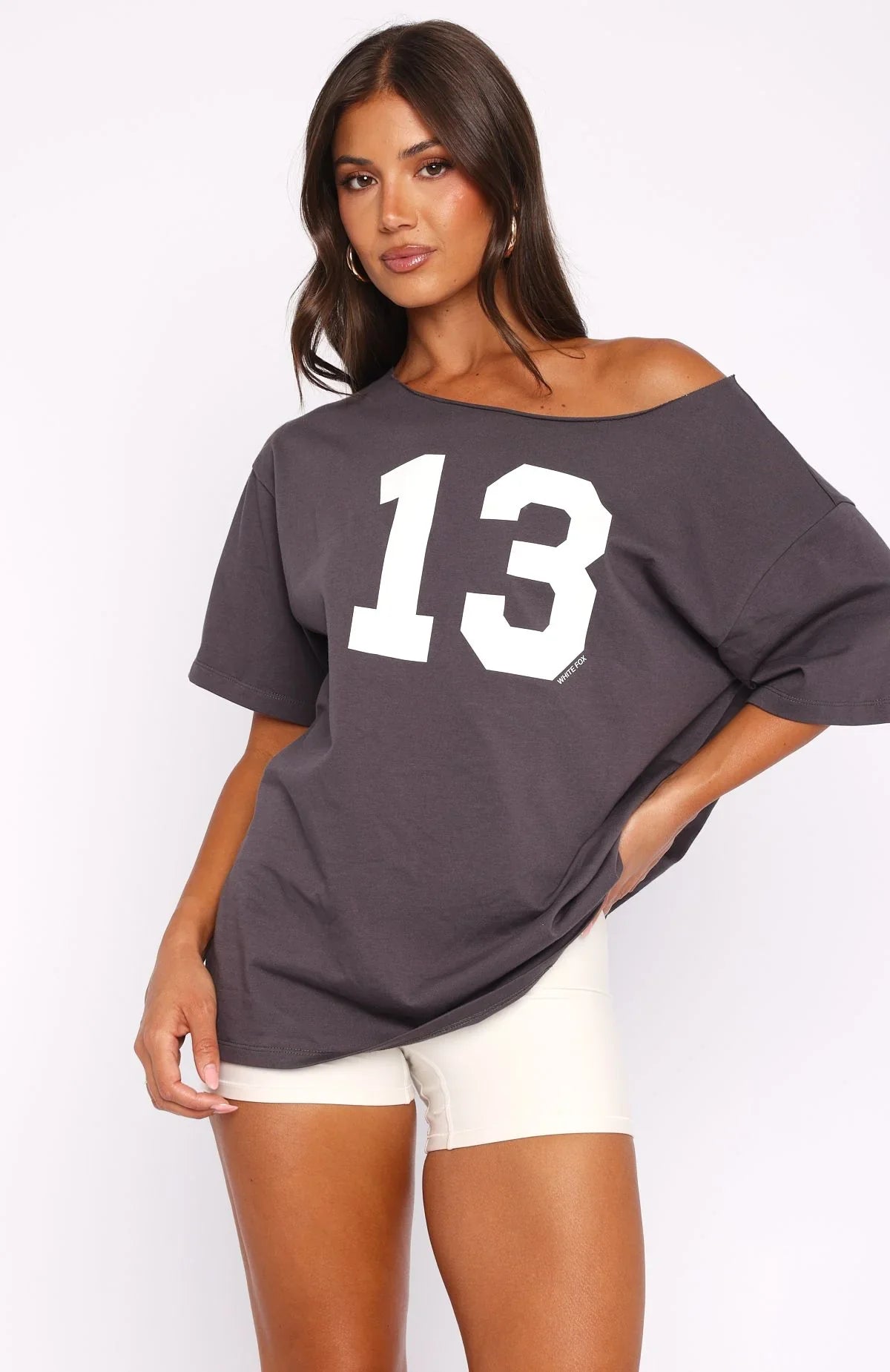 Trial Run Off Shoulder Oversized Tee Volcanic