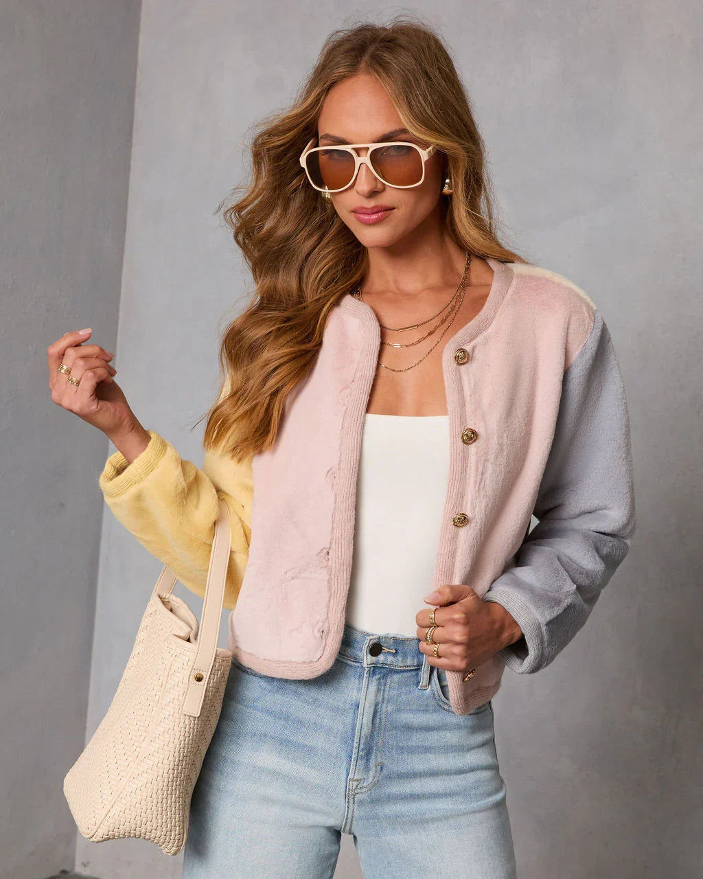 Mood Lifter Color Block Faux Fur Jacket