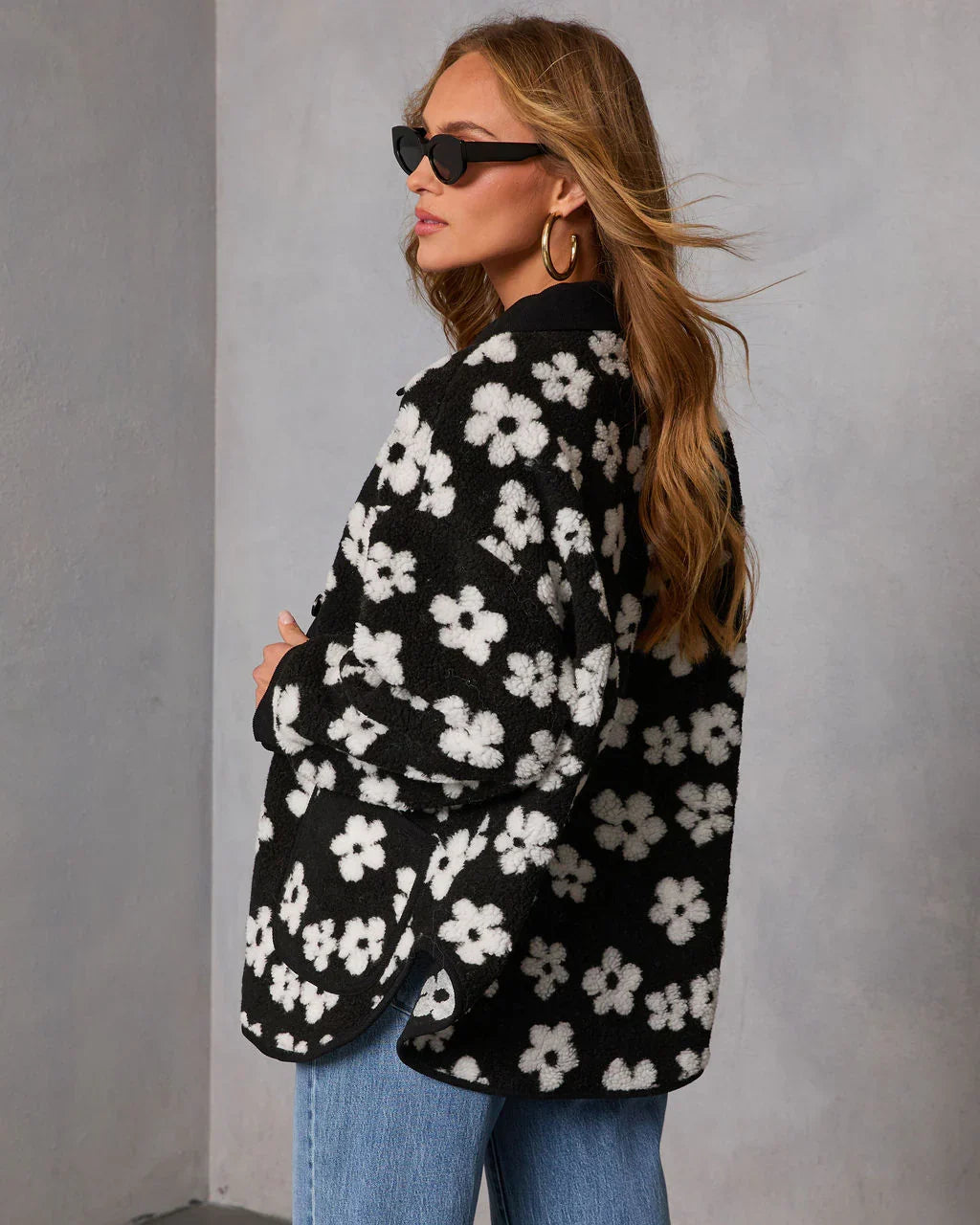 Cozy Blooms Floral Print Sherpa Jacket