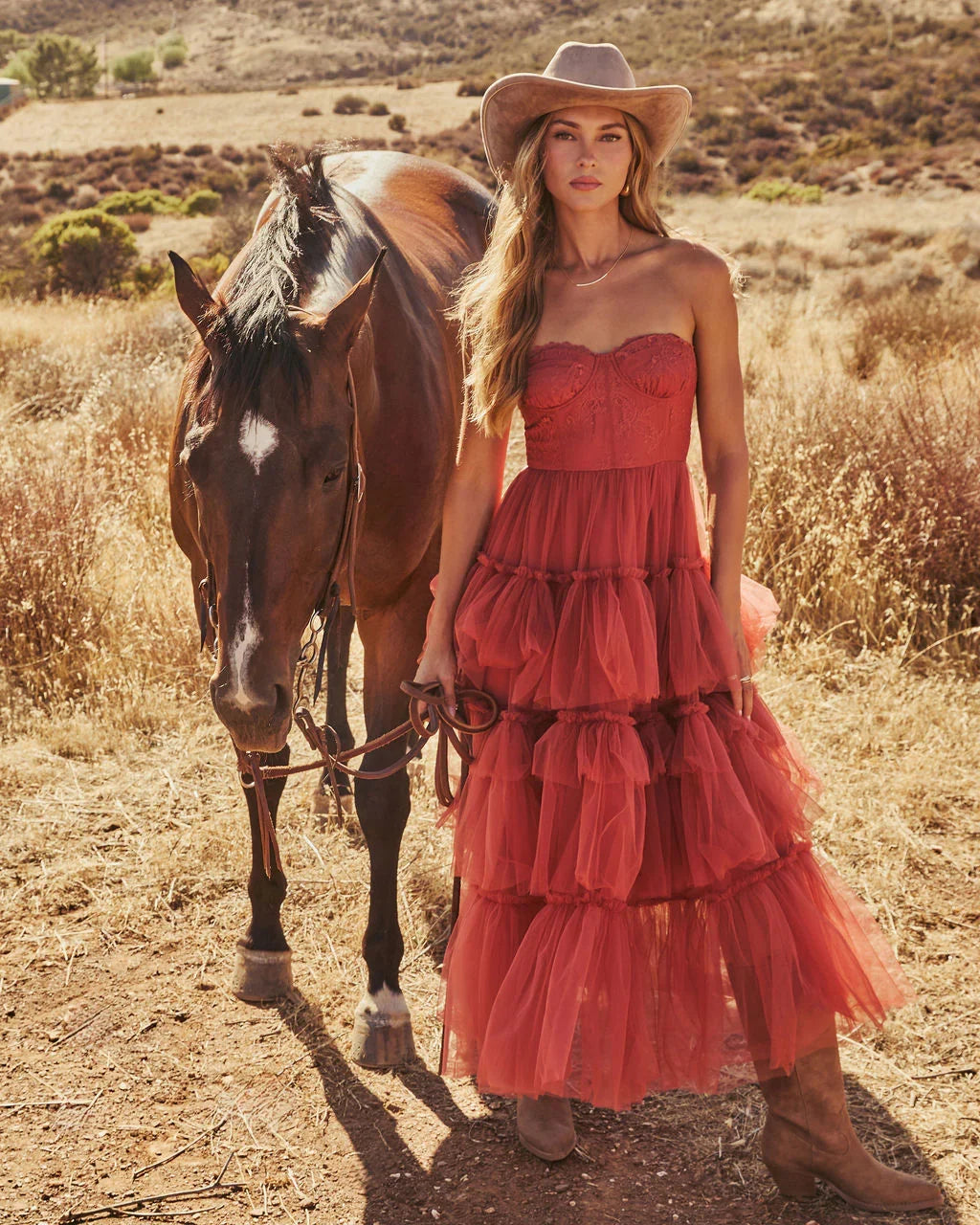 Novara Strapless Tiered Tulle Maxi Dress
