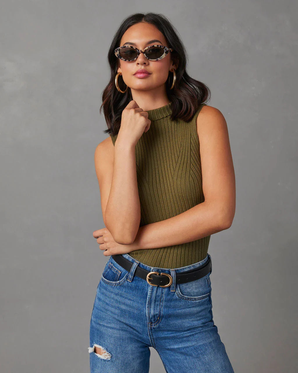 Sheryl Ribbed Mock Neck Sweater Tank