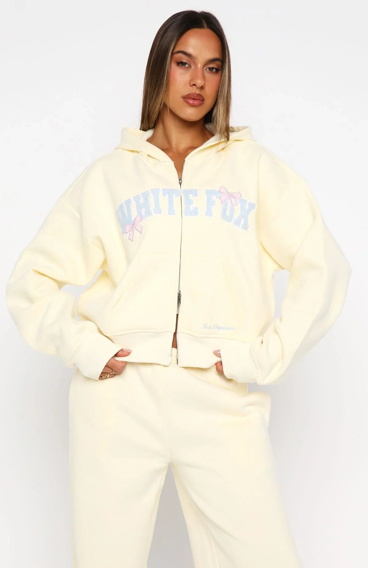 Daydreamers Madeline Boxy Zip Front Hoodie Lemon