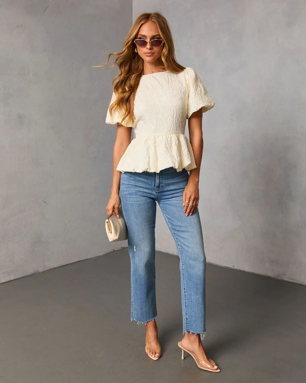 Aloura Puff Sleeve Peplum Top