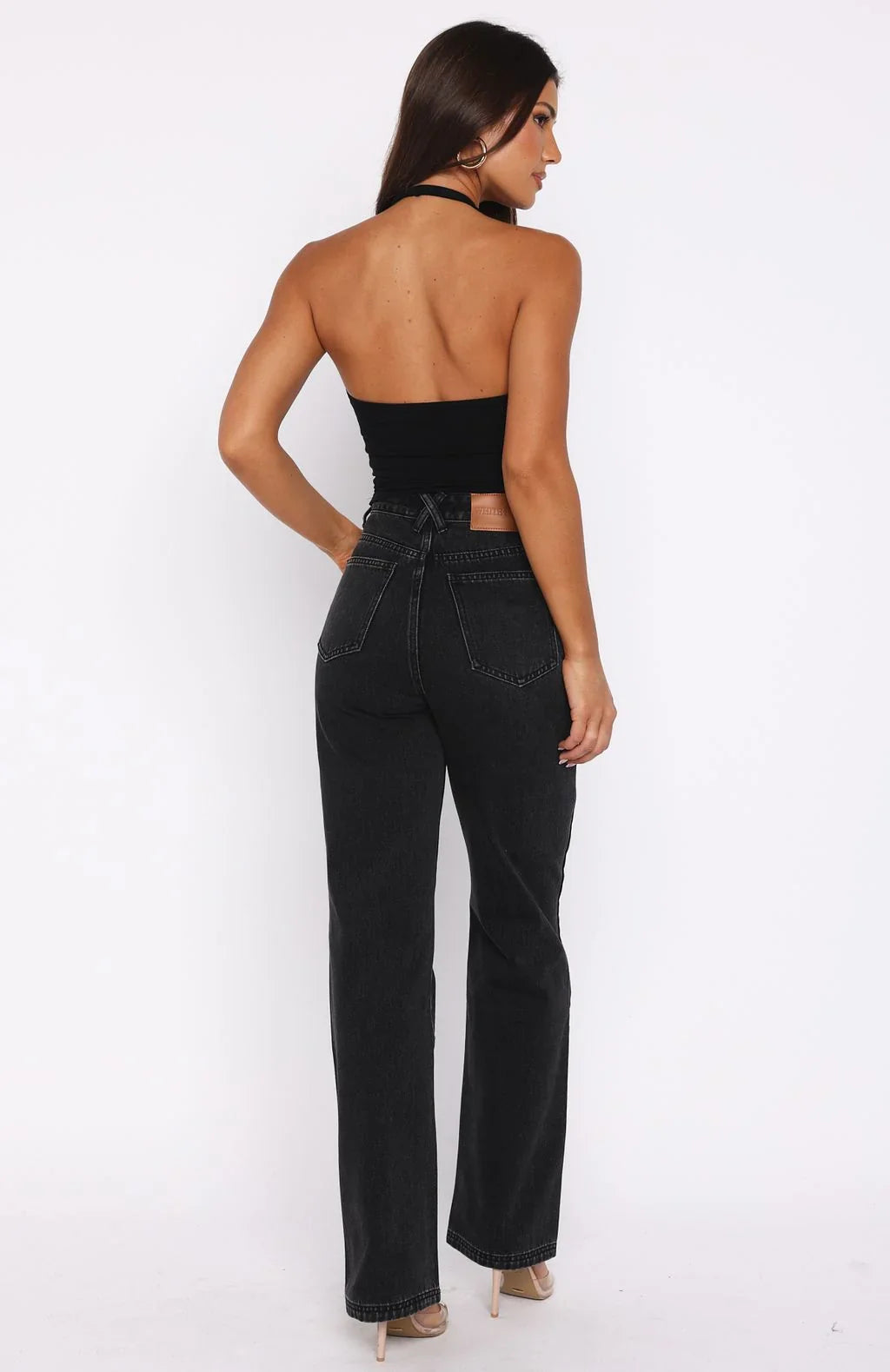Alyssa High Rise Straight Leg Jeans Black Acid