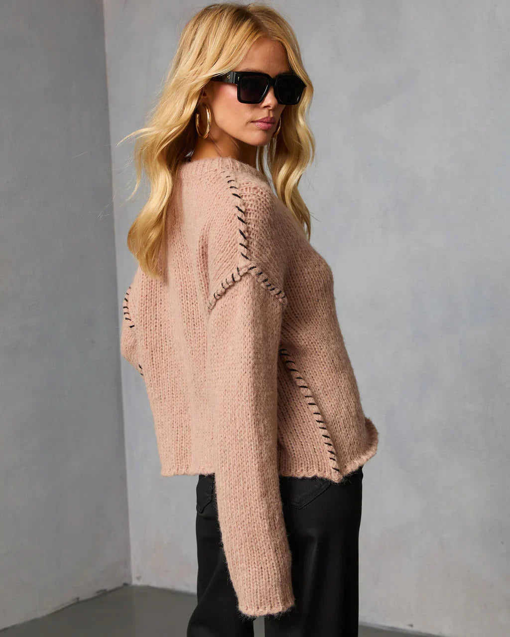 Snoozy Sundays Contrast Knit Trim Sweater