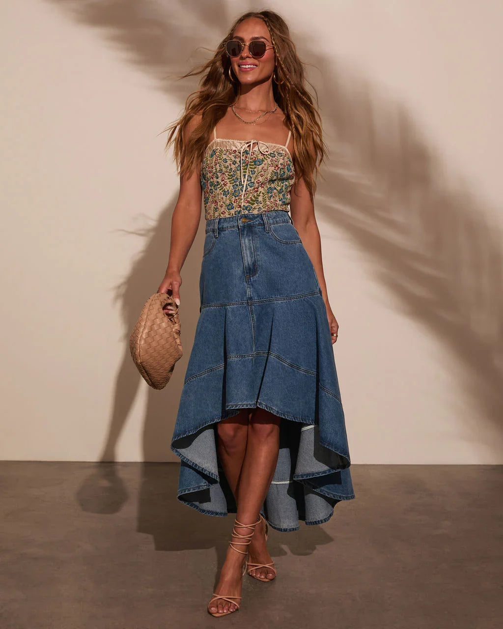 Grizelle High Low Denim Maxi Skirt
