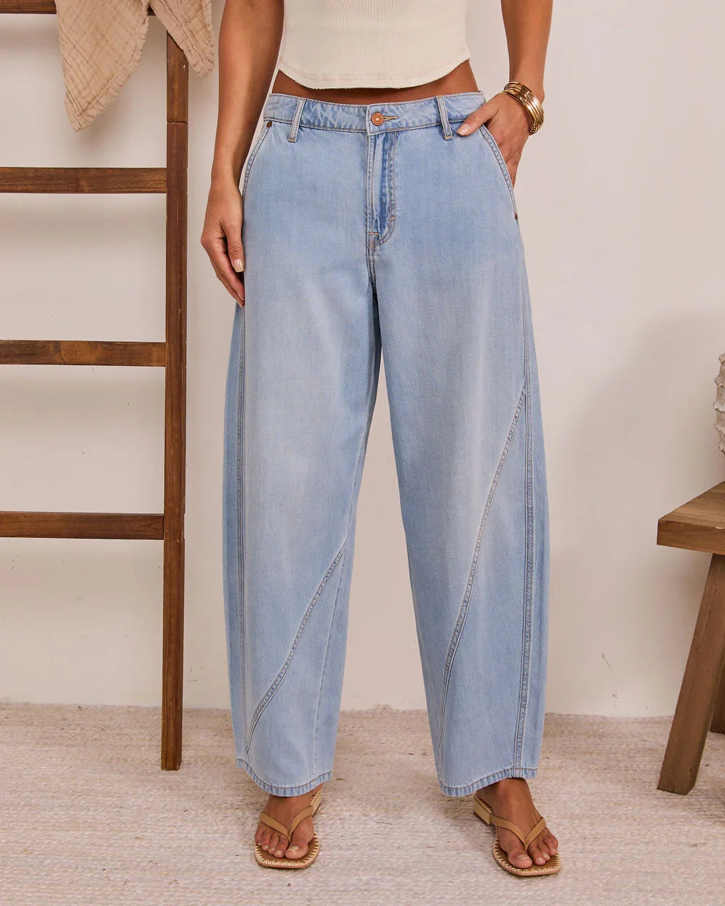 Kaleena Rigid Mid Rise Barrel Leg Jeans