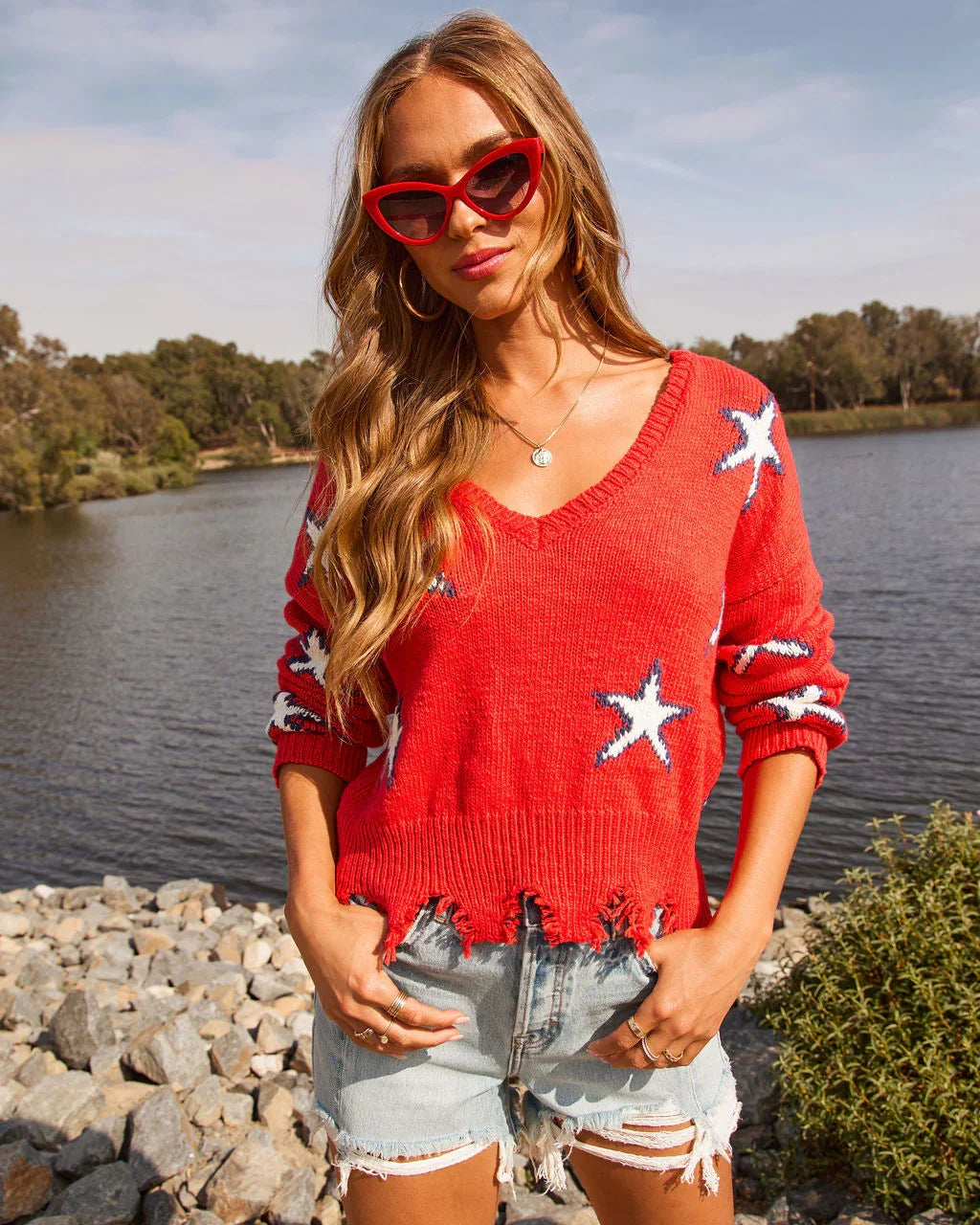 Reida Distressed Star Sweater