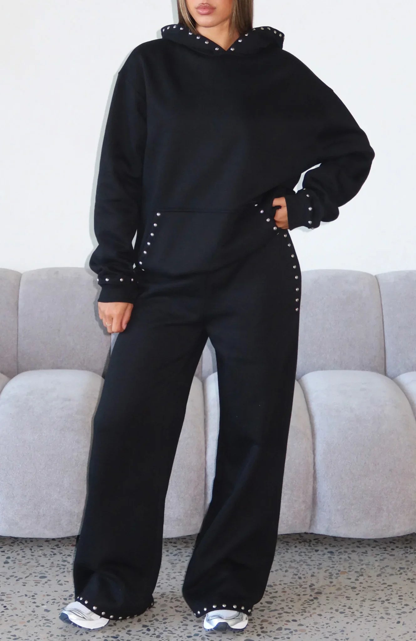 Glow Your Own Way Studded Wide Leg Sweatpants Black