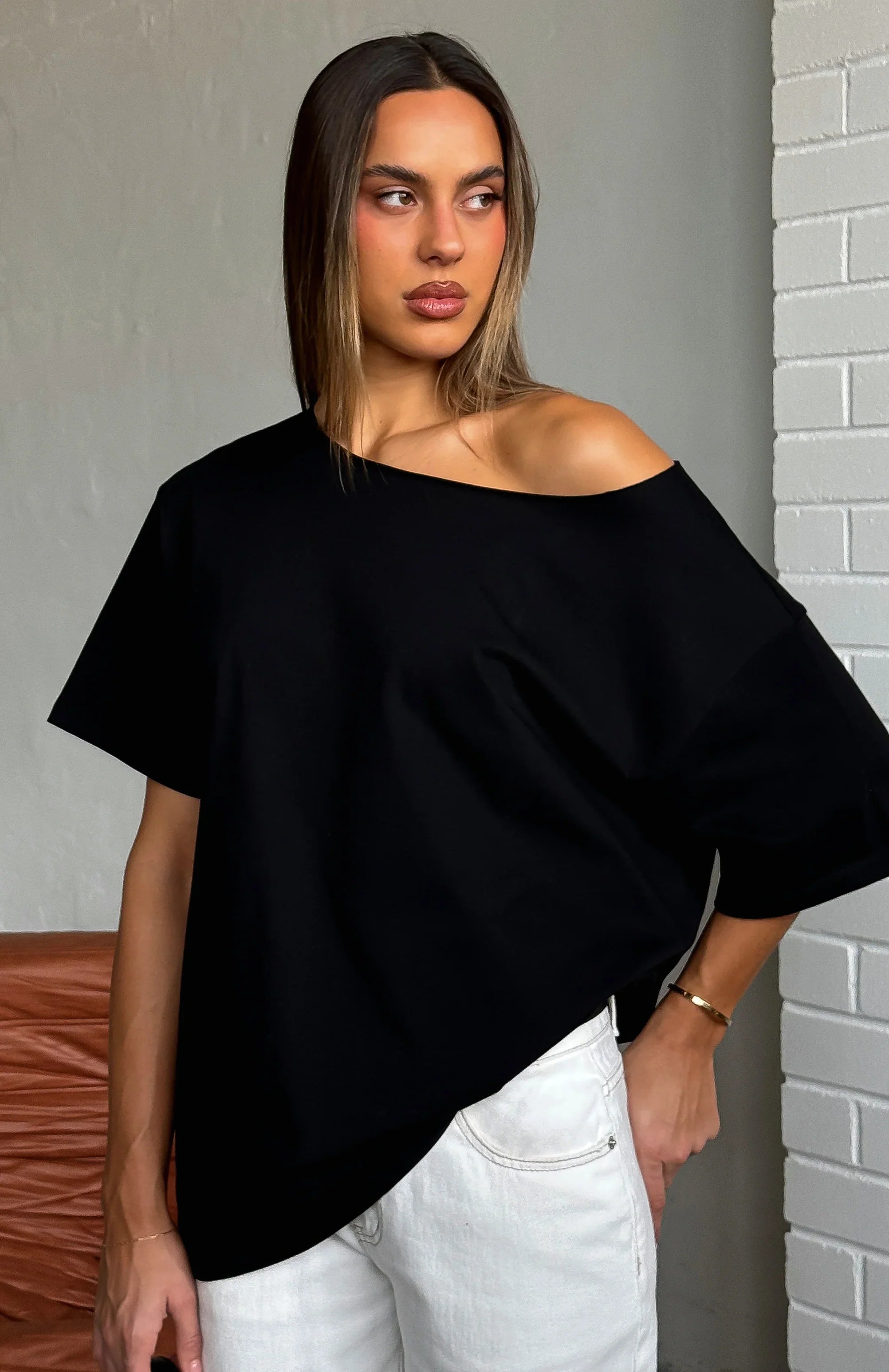 Give Me Options Off Shoulder Tee Black