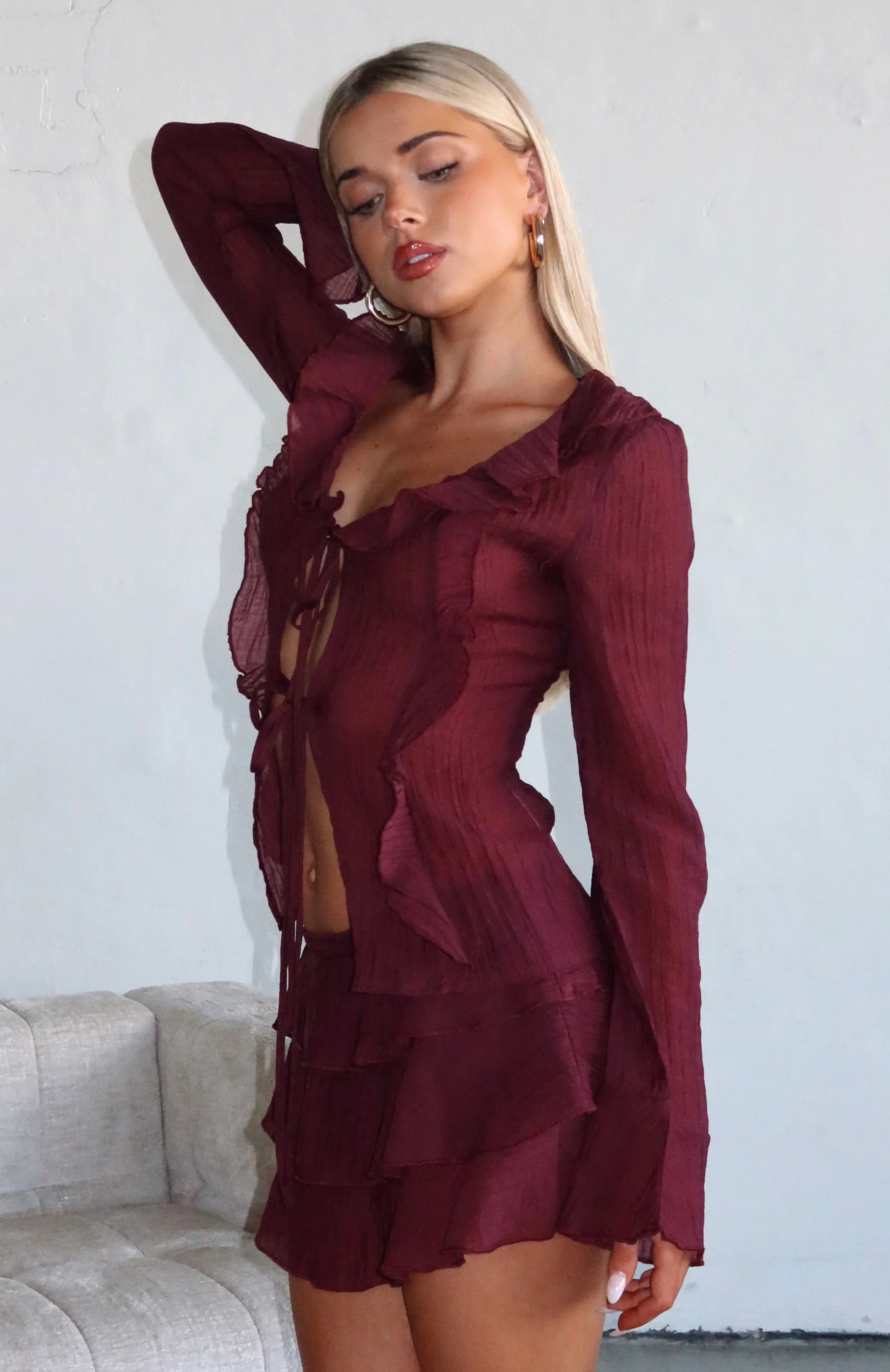 Your Status Long Sleeve Blouse Burgundy