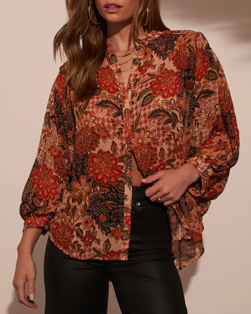 Italiano Paisley Button Down Blouse