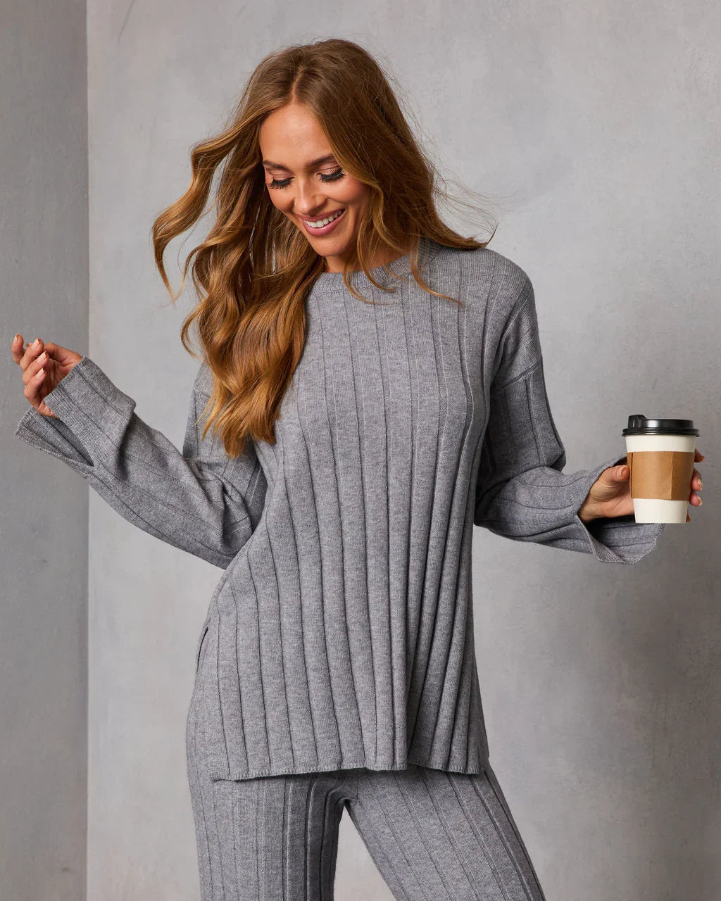 Homebody Hour Ribbed Knit Sweater