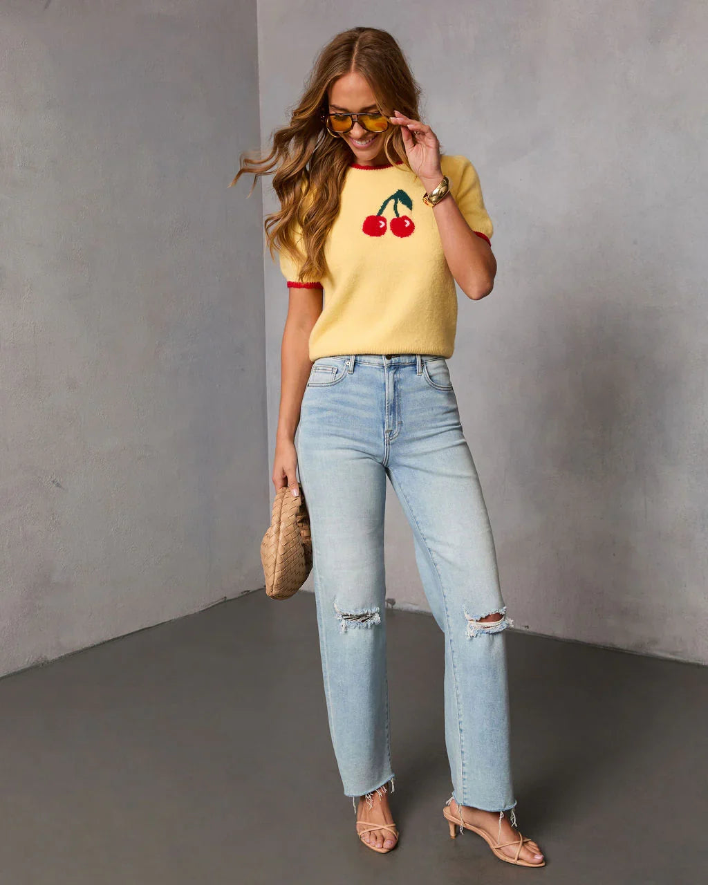 Sweetly Picked Intarsia Knit Cherry Sweater