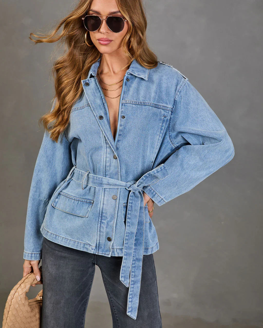 Weekend In Blue Waist Tie Denim Jacket