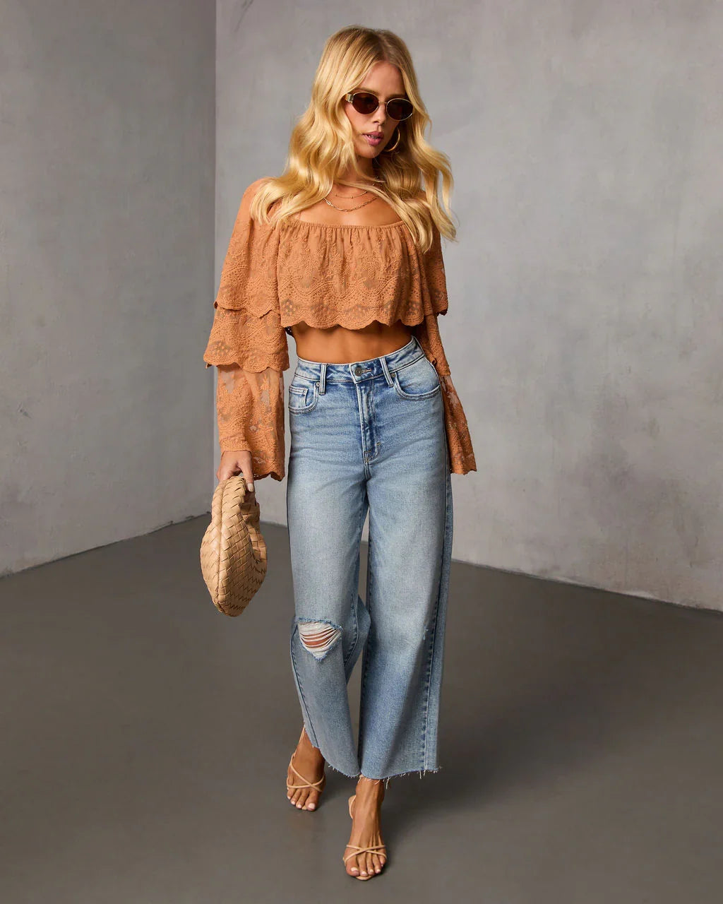 Cinnamon Trail Tiered Lace Crop Top